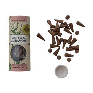 30 Piece Mimosa & Cardamom Scented Incense Cones with Holder
