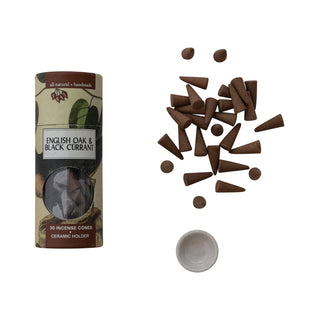 30 Piece English Oak & Black Currant Scented Incense Cones with Holder