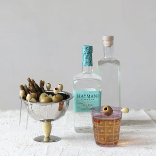 Enameled Stainless Steel Footed Bowl with Olive Shaped Appetizer Picks