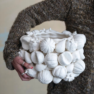 White Stoneware Planter with Fruits