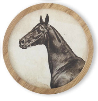 15.75" Round Natural Framed Horse Head Print - Choose Style