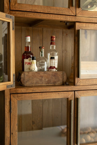 Wood And Metal Display Cabinet with Framed Glass Doors