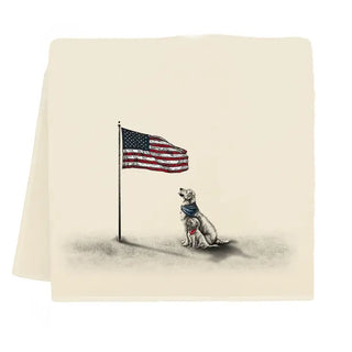 Americana Dogs with Flag Tea Towel - Golden Retreivers