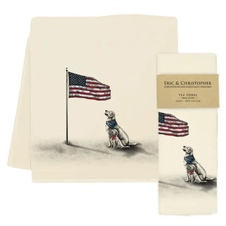 Americana Dogs with Flag Tea Towel - Golden Retreivers