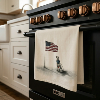Americana Dogs with Flag Tea Towel - Golden Retreivers