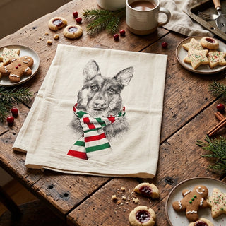 German Shepherd with Scarf Flour Sack Tea Towel
