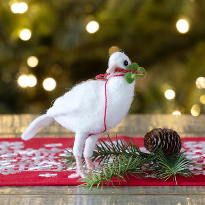 Wool White Dove with Holly Sprig