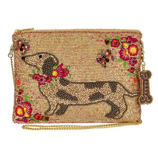 Mary Frances Doxie Beaded Dog and Floral Crossbody Mini Handbag