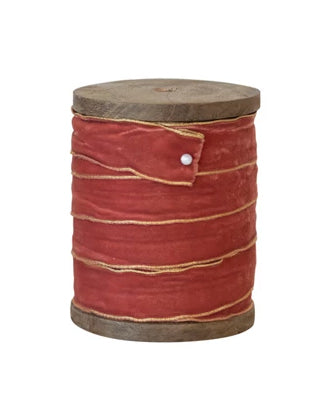 Wooden Spool with Velvet Ribbon - Choose From 3 Shades of Pink