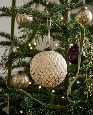 5" Cream & Gold Glass Ornament
