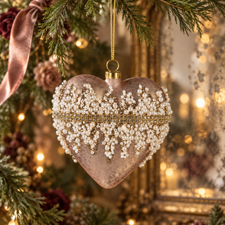 Beaded Glass Heart Ornament - Choose Color