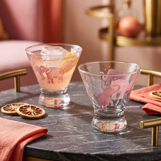 Stemless Martini Glass with Pink Elephants
