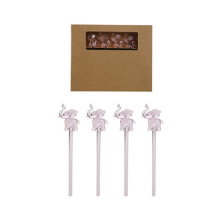 Pink Elephant Glass Cocktail Stirrers – Boxed Set of 6