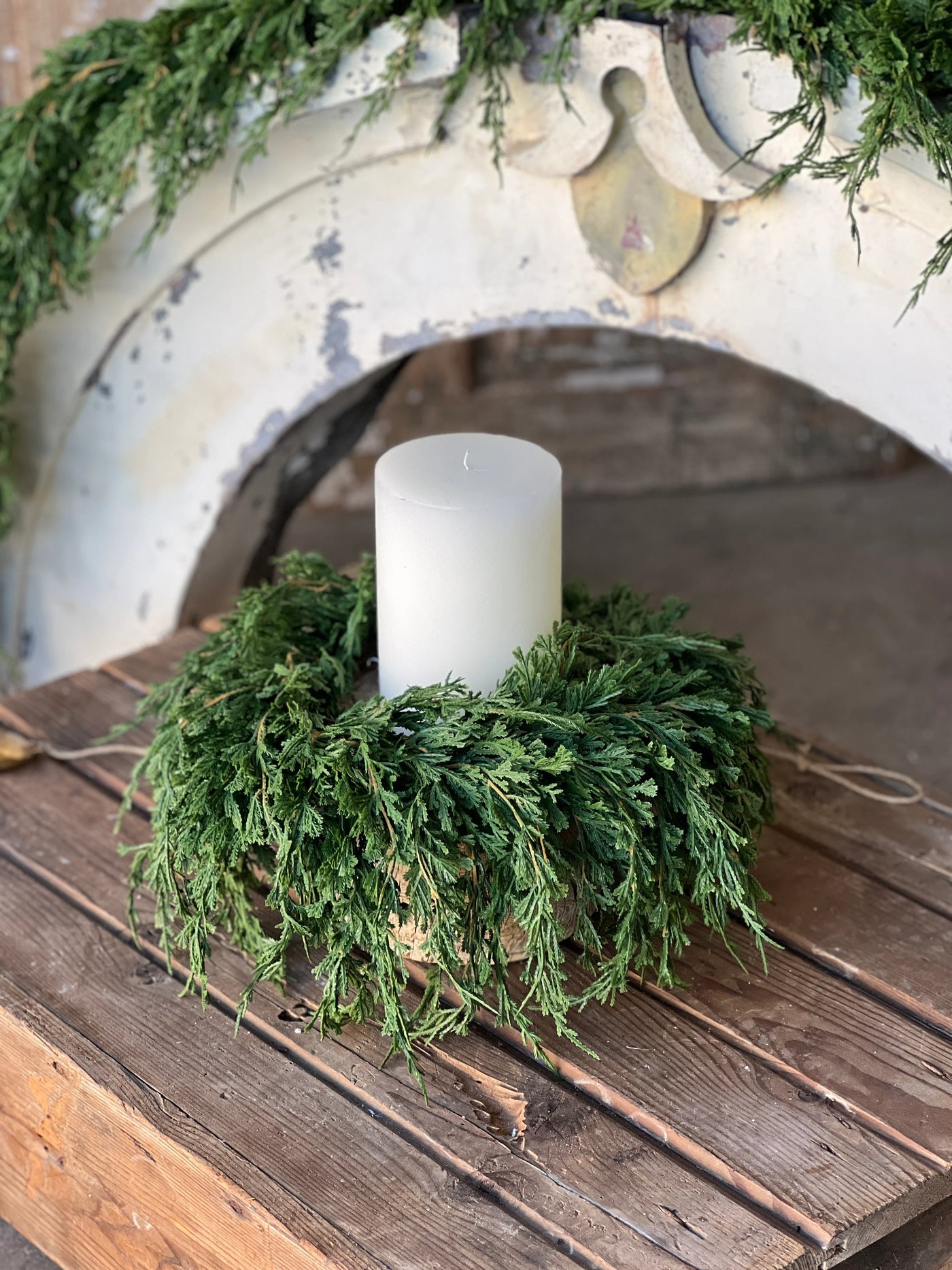 14" Real Touch Emerald Falls Candle Ring Wreath