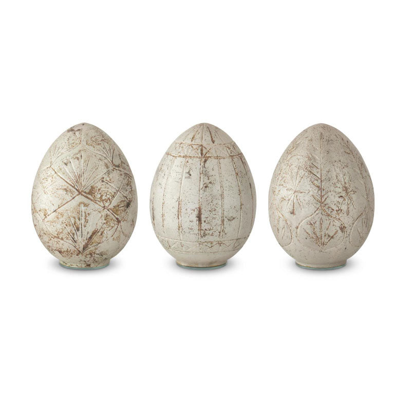 Set of 3 Antiqued Glass Etched Eggs