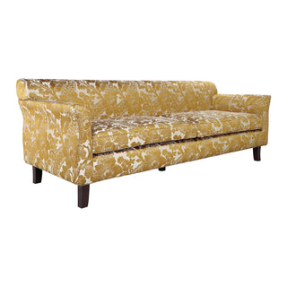 Retro Style Fabric Upholstered Sofa with Damask Floral Pattern