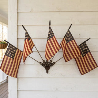 Wall Mount with 5 Primitive American Flags