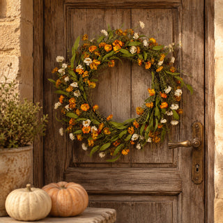 22" Cream & Orange Mini Daisy Wreath