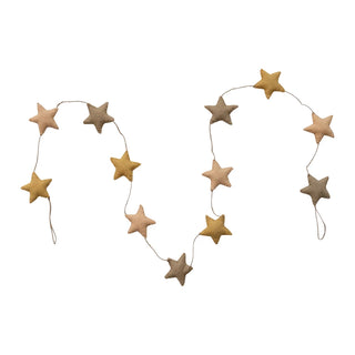 72" Handmade Wool Felt Star Garland - Soft Yellow and Tans