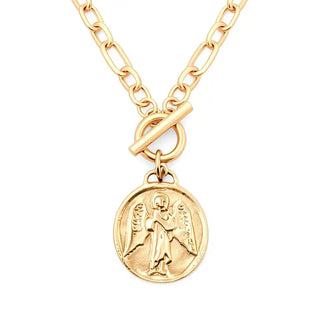 Powerbeads By jen Paperclip Necklace with Matte Gold Guardian Angel
