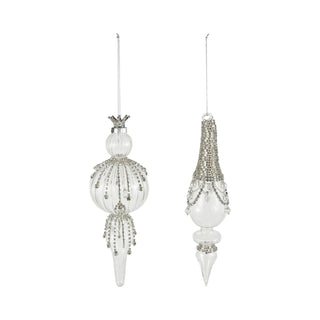 Glass Finial Ornament with Faux Crystal Icicles – Choose Style