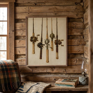 Vintage Fishing Rods and Reels Wall Decor - Choose Size