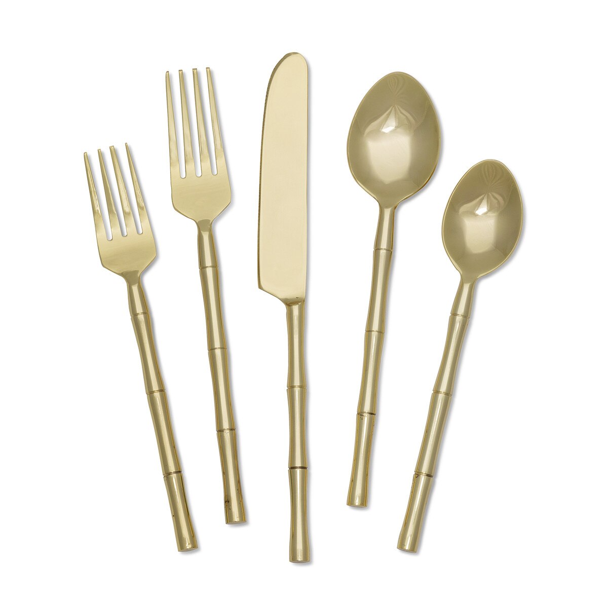 Bamboo Motif Gold Flatware -  Boxed Set of 5