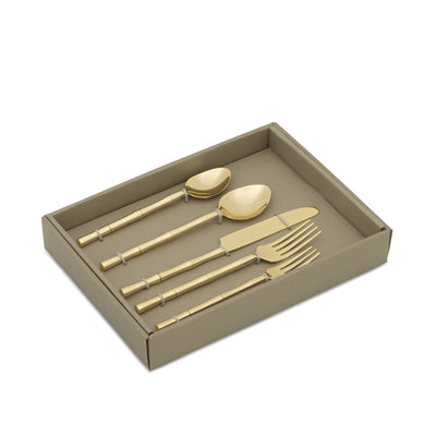 Bamboo Motif Gold Flatware -  Boxed Set of 5