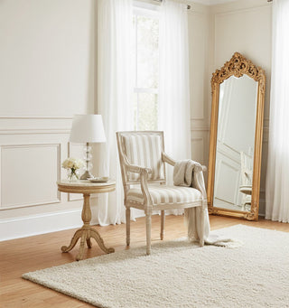 Whitewashed Wood Gray Striped Upholstered Chair