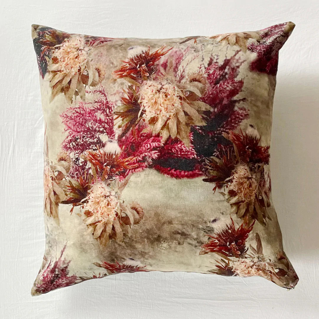 Deep Fushia Floral Oversized Velvet Floor Pillow