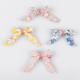 Set of 4 Floral Pattern Bow Hair Clips