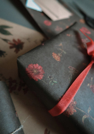 Florals on Dark Green Luxury Gift Wrap