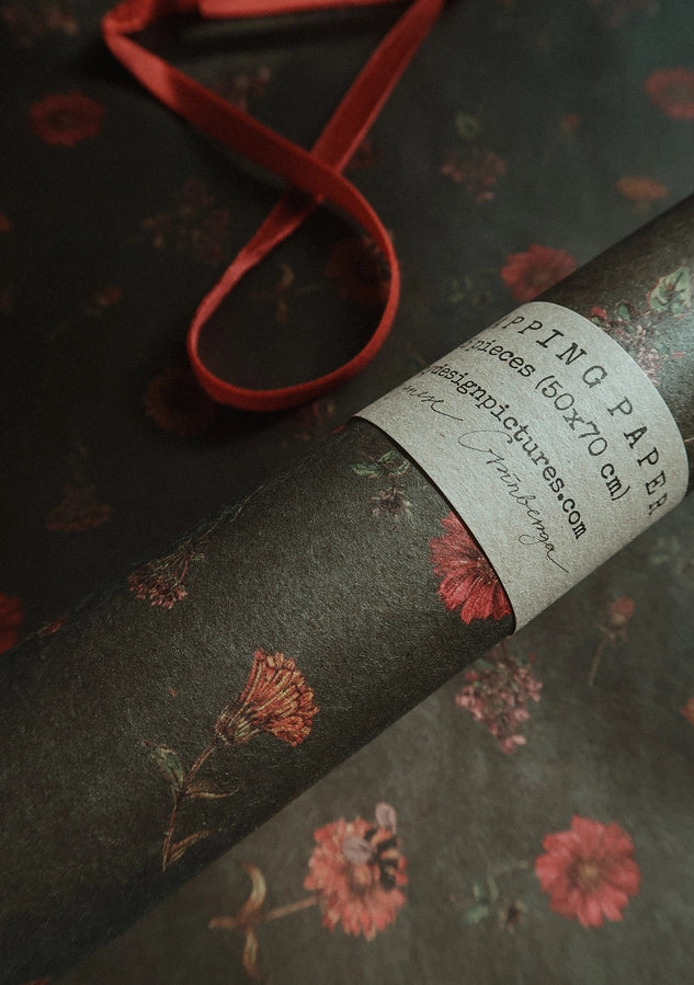 Florals on Dark Green Luxury Gift Wrap