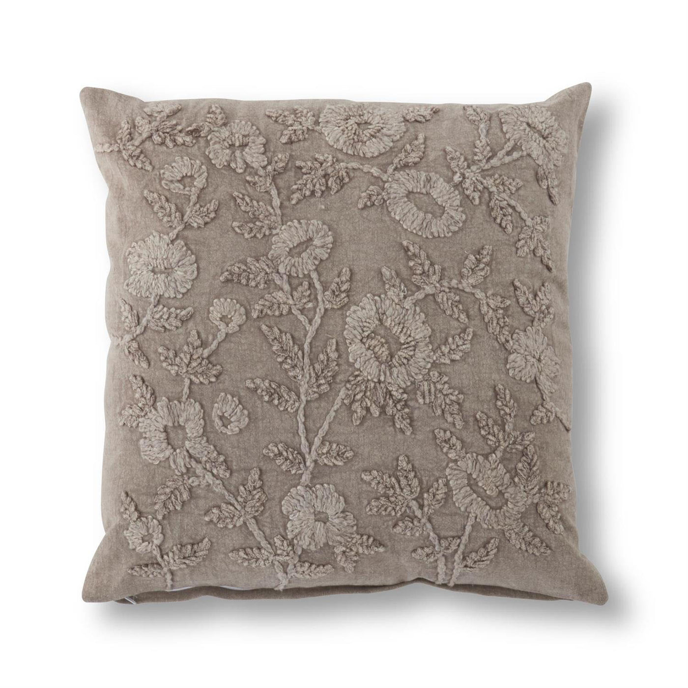 20" Stonewashed Taupe Embroidered Pillow