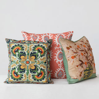 18" Square Cotton Embroidered Pillow