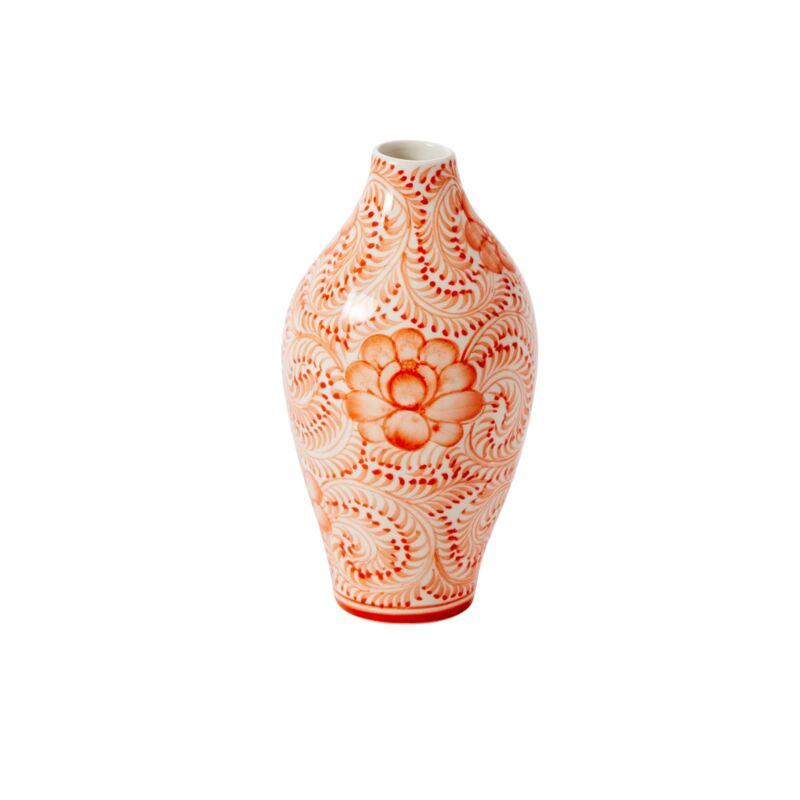 The Hand Painted Coral Chinoiserie Vase - Flower Centered