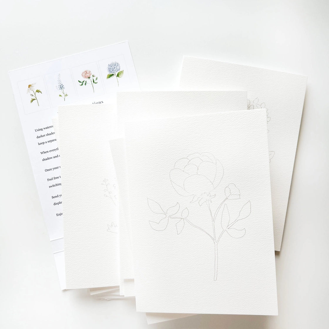 Set of 8 Paintable Watercolor Flower Notecards