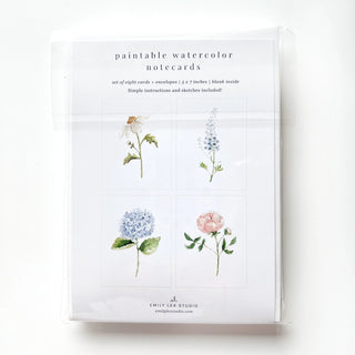 Set of 8 Paintable Watercolor Flower Notecards