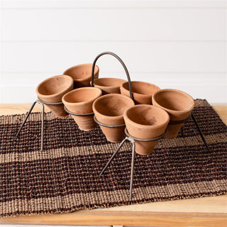 Rustic Stand With 8 Mini Off-Kilter Terracotta Pots