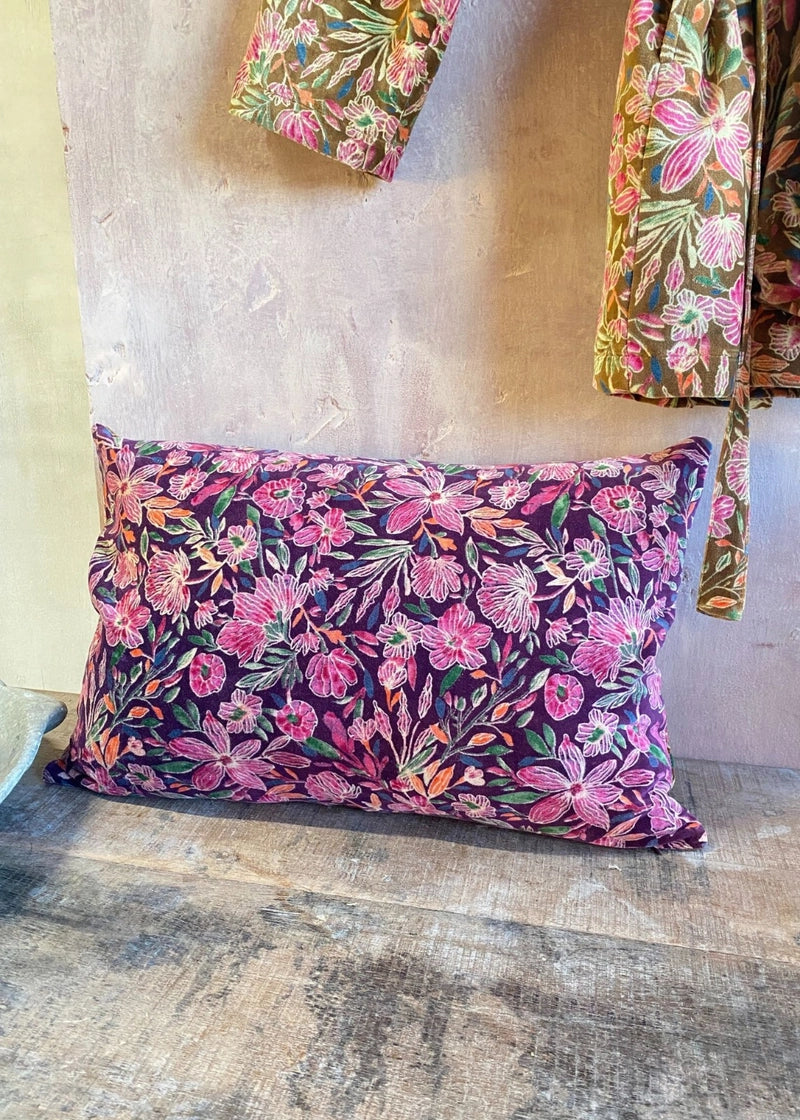 Velvet Floral Lumbar Pillow with Down Fill