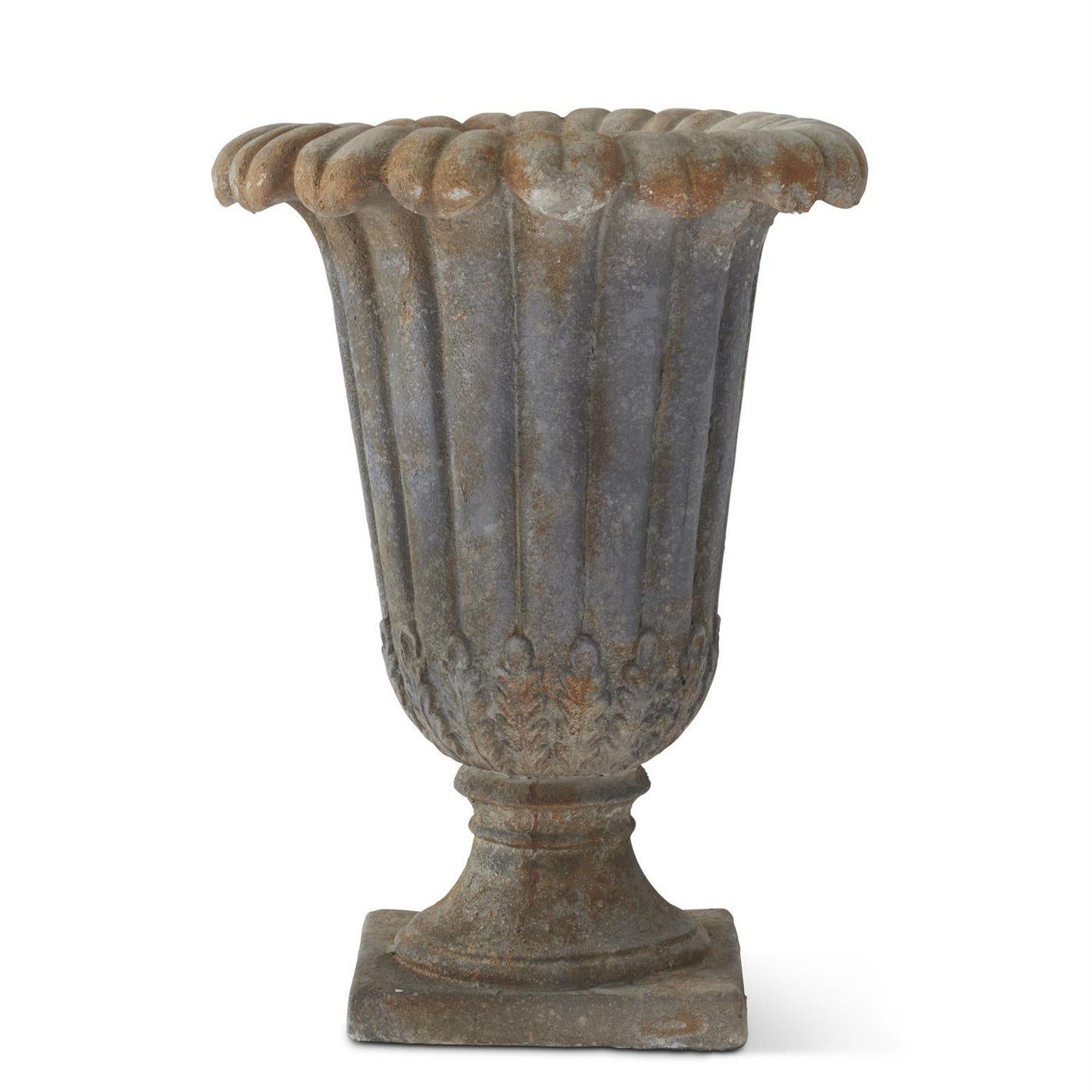 24.75" Gray & Rust Fluted Weathered Urn