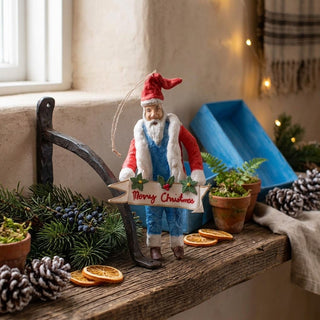 Handmade Folk Art Merry Christmas Santa Ornament