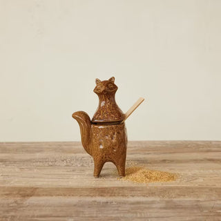Stoneware Fox Jar with Wooden Spoon