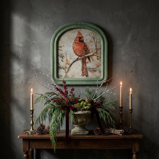 Arched Frame Winter Cardinal Scene