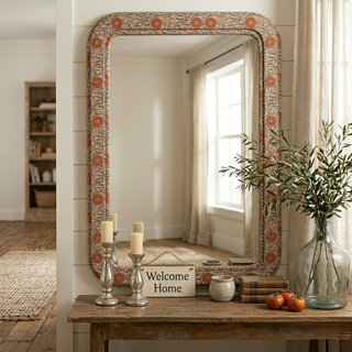 40" x 24" Framed Textile Floral Artistry Mirror
