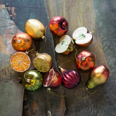 Set of 12 Glass Christmas Fruit Ornaments