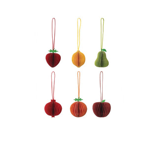 Set of 6 Handmade Honeycomb Fruit Ornaments