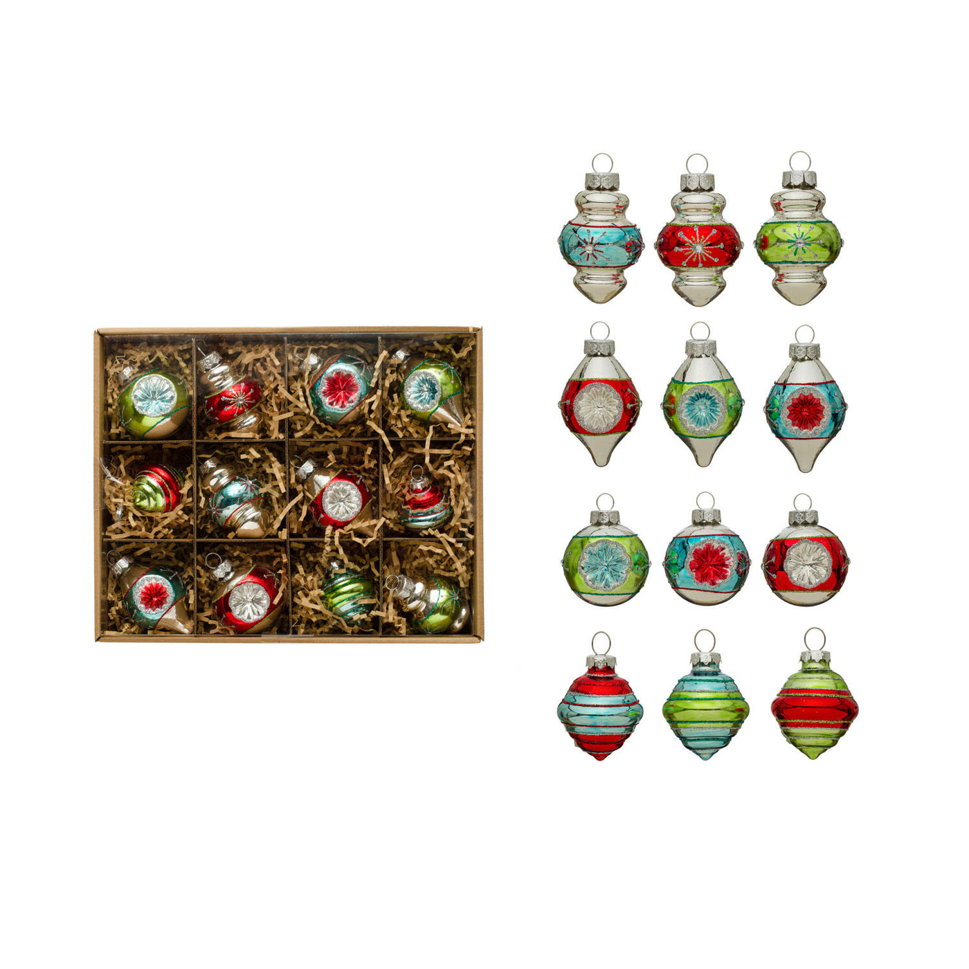 Set of 12 3" Glass Ornaments