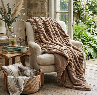 Brown Ribbed Faux Fur Throw Blanket