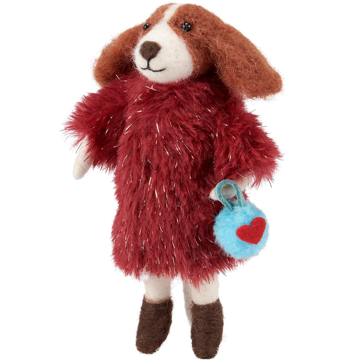 Felt Dog with Faux Fur Coat and Purse